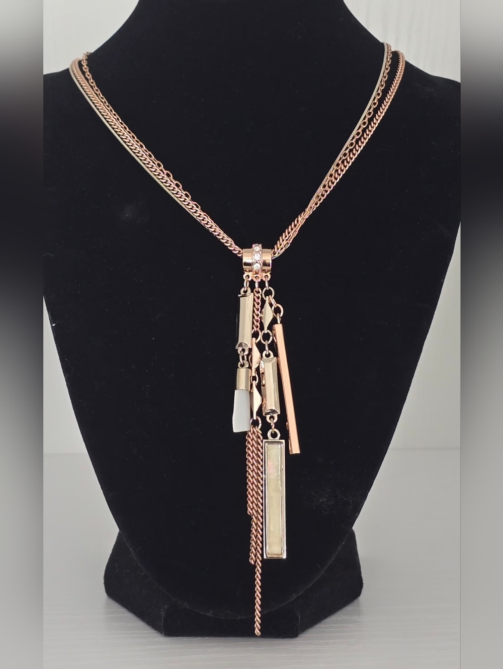 White House-Black Market Rose Gold Multi-Strand and Bar Pendant Necklace